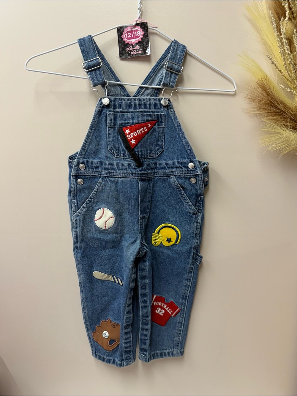 Kids Denim Sports Patch Overalls - Blue